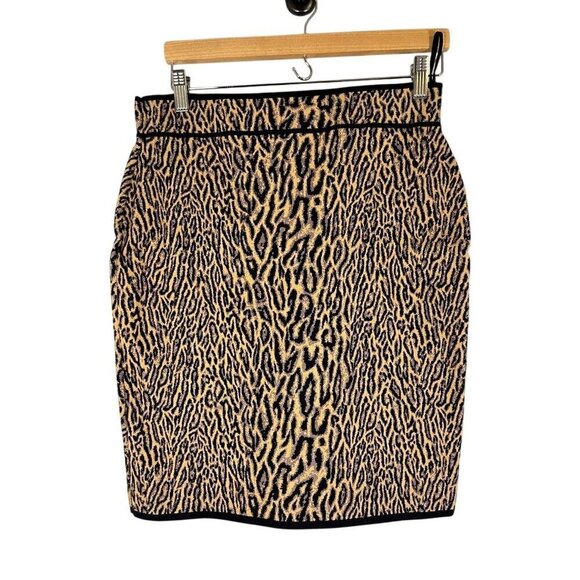 BCBG Animal Print Edgy Skirt L Brown Preppy Old Money Classic Leopard Urban Chic - Picture 2 of 13